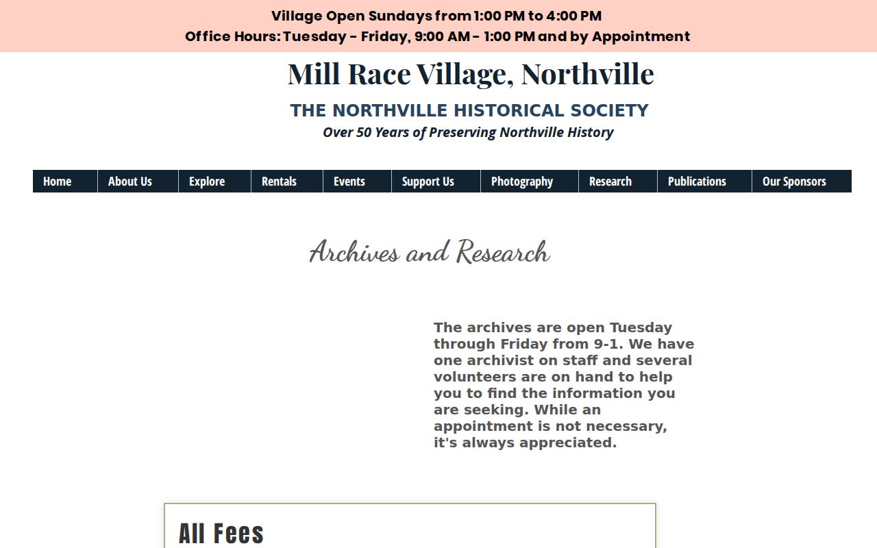Northville Township city directory research at Mill Race Village archives