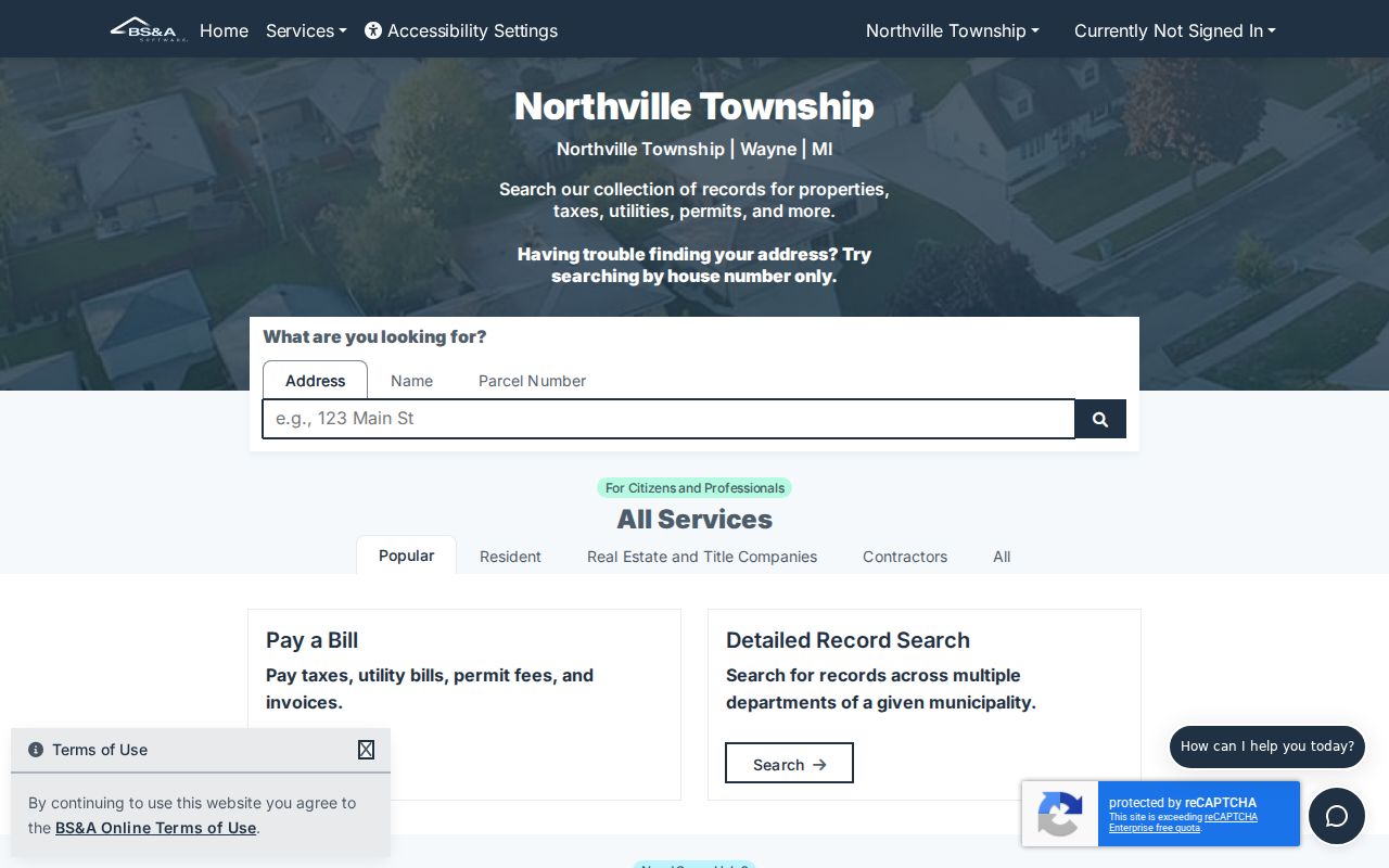 Northville Township residents directory property search controls in BS&A Online
