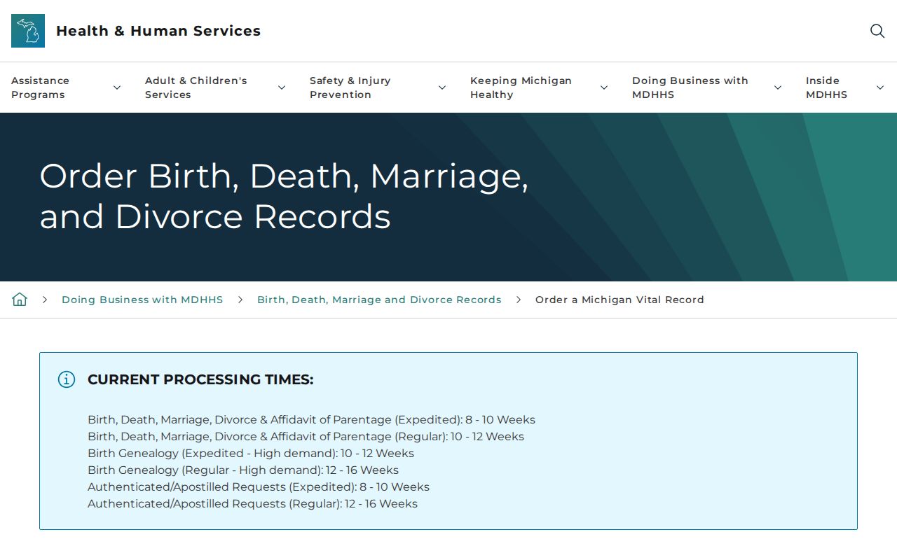 Northville Township resident lookup Michigan vital-record ordering options