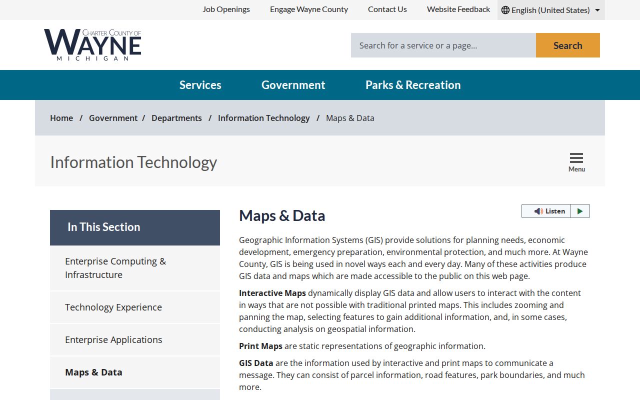 Northville Township street directory source showing Wayne County GIS and parcel map access